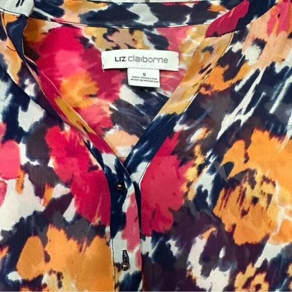 Liz Claiborne Watercolor Floral Abstract Long Sleeve Blouse Size Small - Picture 13 of 14
